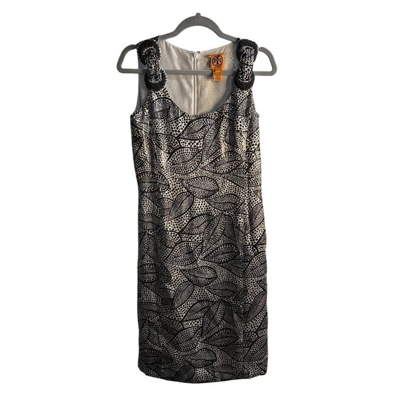 Tory Burch Dresses & Skirts - Tory Burch Womens Silk Blend Jacquard Sheath Dress Gold Black Elegant Shoulder 8